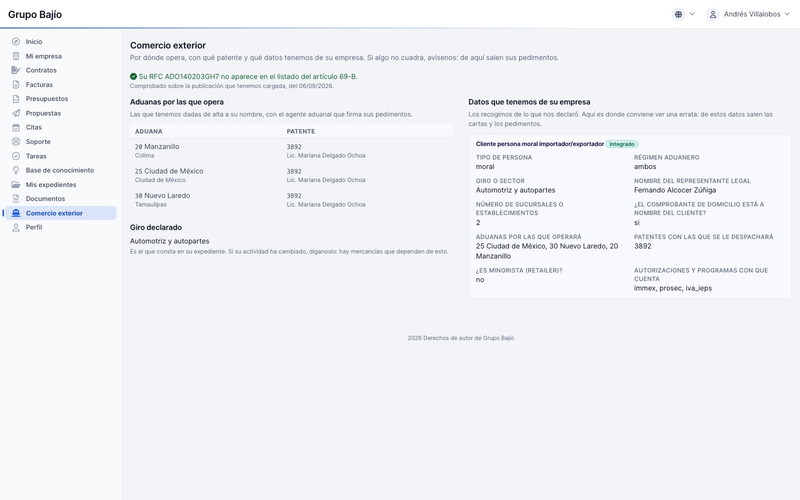 Customer portal: their foreign trade data, view only