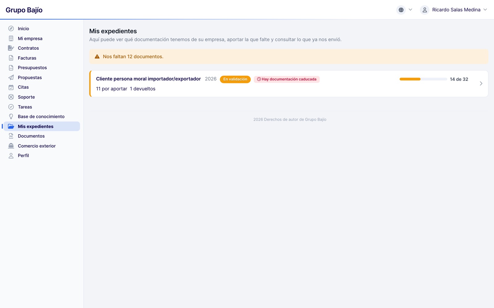 Customer case files with documents to provide