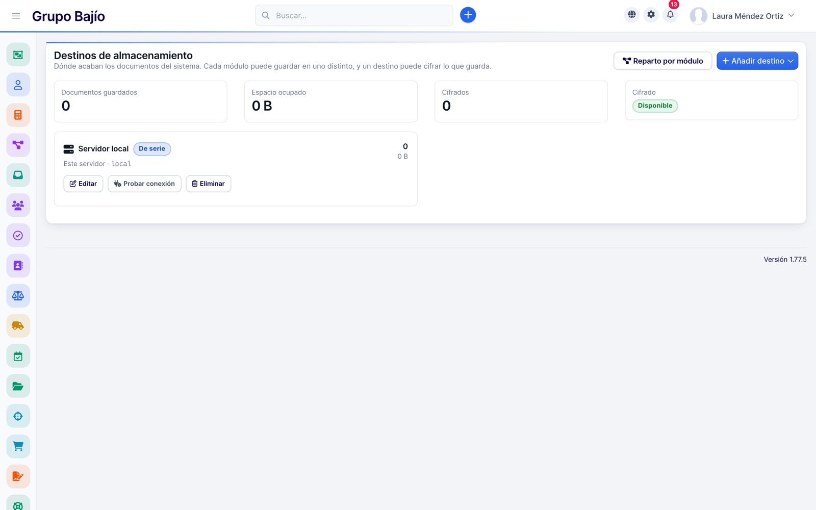 Storage destinations with split by module and connection test