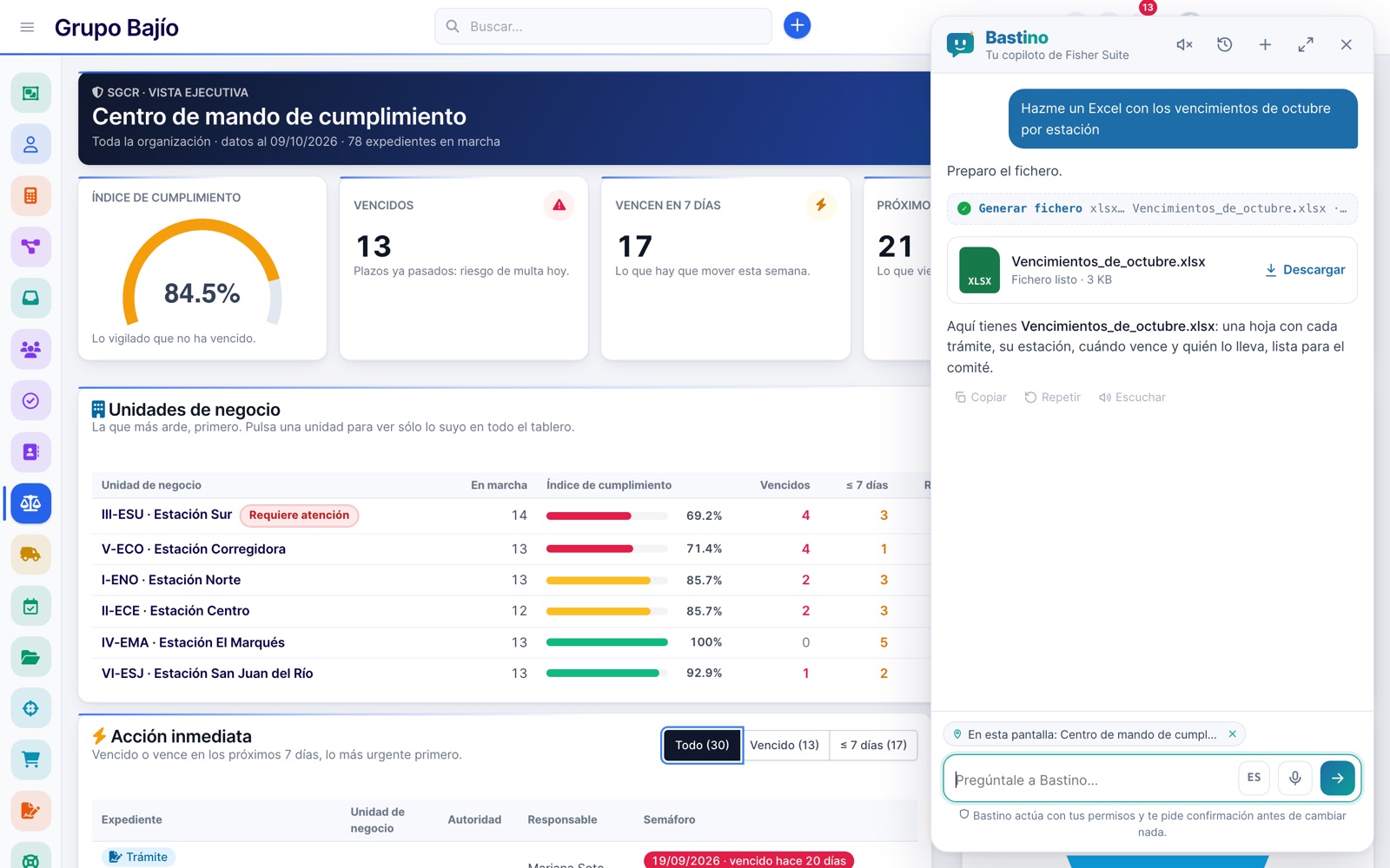 Bastino genera un Excel con los vencimientos del mes